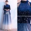 Charmant Königliches Blau Star Pailletten Abendkleider 2020 A Linie Wildleder Stehkragen Strass Ärmellos Lange Festliche Kleider
