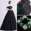 Classy Black Cascading Ruffles Prom Dresses 2020 Ball Gown Ruffle Off-The-Shoulder Rhinestone Lace Flower Sleeveless Backless Floor-Length / Long Formal Dresses