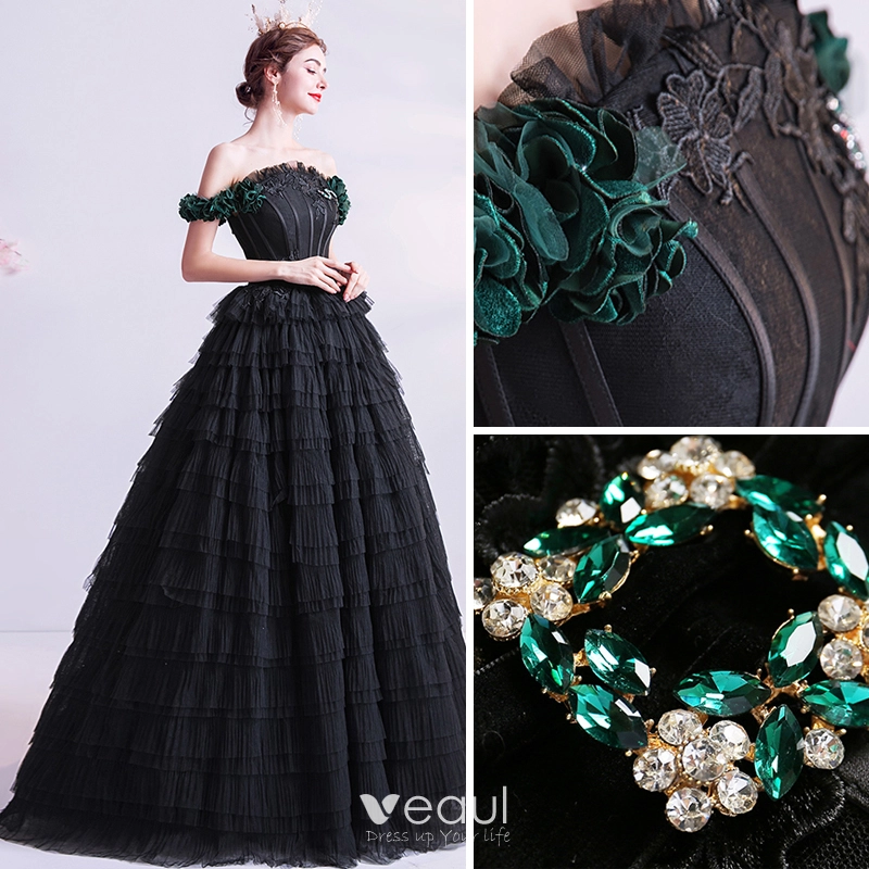 Lace Layered Ruffles  Black Floral Dress