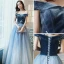 Fashion Ocean Blue Prom Dresses 2020 A-Line / Princess Suede Off-The-Shoulder Beading Lace Flower Sleeveless Backless Floor-Length / Long Formal Dresses