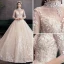 Elegant High-end Champagne Wedding Dresses 2020 Ball Gown High Neck Beading Sequins Appliques 3/4 Sleeve Backless Royal Train