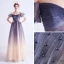 Charming Navy Blue Gradient-Color Prom Dresses 2020 A-Line / Princess Off-The-Shoulder Crystal Glitter Tulle Short Sleeve Backless Formal Dresses
