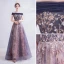Edles Marineblau Ballkleider 2020 A Linie Off Shoulder Glanz Perlenstickerei Strass Pailletten Applikationen Ärmellos Rückenfreies Lange Festliche Kleider