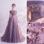 Charming Purple Prom Dresses 2020 A-Line / Princess Off-The-Shoulder Glitter Beading Pearl Rhinestone Sequins Sleeveless Backless Court Train Formal Dresses