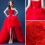 Sexy Rouge Asymétrique Robe De Mariée 2020 Robe Boule Bustier Cristal Appliques Ceinture Sans Manches Dos Nu Volants en Cascade Tribunal Train