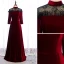 Elegant Burgundy Evening Dresses  2020 A-Line / Princess Suede High Neck Beading Rhinestone 3/4 Sleeve Floor-Length / Long Formal Dresses