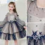 Fashion Ocean Blue Short Birthday Flower Girl Dresses 2021 Ball Gown Scoop Neck Star Rhinestone Sequins Long Sleeve