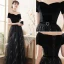 Abordable Noire Robe De Soirée 2020 Princesse Daim Ceinture Paillettes Manches Courtes Dos Nu Longue Robe De Ceremonie