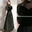 Chic / Beautiful Black Evening Dresses  2020 A-Line / Princess Suede High Neck Short Sleeve Floor-Length / Long Formal Dresses