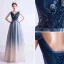 Elegant Navy Blue Evening Dresses  Sequins 2020 A-Line / Princess Ruffle V-Neck Beading Crystal Sleeveless Backless Floor-Length / Long Formal Dresses