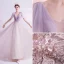 Elegant Purple Evening Dresses  2020 A-Line / Princess V-Neck Backless Pearl Crystal Sequins Lace Flower Short Sleeve Floor-Length / Long Formal Dresses