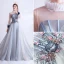 Vintage / Retro Flower Fairy Sky Blue Prom Dresses 2020 A-Line / Princess Ruffle High Neck Pearl Rhinestone Sequins Flower Lace Long Sleeve Backless Court Train Formal Dresses