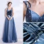 Chic / Belle Océan Bleu Robe De Soirée 2020 Princesse Bretelles Spaghetti Glitter Perlage Daim Sans Manches Dos Nu Longue Robe De Ceremonie