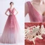 Fashion Candy Pink Gradient-Color Evening Dresses  2020 A-Line / Princess V-Neck Glitter Rhinestone Lace Flower Sleeveless Backless Sweep Train Formal Dresses