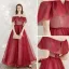 Scintillantes Bordeaux Glitter Robe De Soirée 2020 Princesse De l'épaule Manches Courtes Dos Nu Longue Robe De Ceremonie