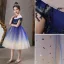 Vintage / Retro Royal Blue Lace Sequins Birthday Flower Girl Dresses 2021 A-Line / Princess Scoop Neck Short Sleeve Tea-length