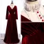 Elegant Burgundy Evening Dresses  2020 A-Line / Princess Suede High Neck Sequins Long Sleeve Floor-Length / Long Formal Dresses