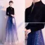 Scintillantes Océan Bleu Dégradé De Couleur Ciel étoilé Robe De Soirée 2020 Princesse Style Chinois Daim V-Cou Étoile Paillettes Manches Longues Longue Robe De Ceremonie