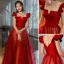 Charming Burgundy Evening Dresses  Prom Dresses 2021 A-Line / Princess Satin Square Neckline Sequins Bow Short Sleeve Backless Floor-Length / Long Formal Dresses