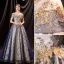 Charmant Bling Bling Océan Bleu Robe De Bal 2021 Princesse Encolure Dégagée Perlage Paillettes En Dentelle Fleur Manches Courtes Dos Nu Longue Robe De Ceremonie