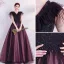 Vintage / Originale Violet Perlage Paillettes En Dentelle Fleur Robe De Bal 2021 Princesse V-Cou Manches Courtes Dos Nu Longue Robe De Ceremonie