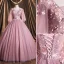 Elegante Rosa Applikationen Perlenstickerei Spitze Blumen Ballkleider 2021 Eckiger Ausschnitt 3/4 Ärmel Rückenfreies Lange Festliche Kleider