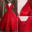 Ethnic Red Satin Prom Dresses 2021 Ball Gown Scoop Neck Short Sleeve Backless Sash Floor-Length / Long Formal Dresses