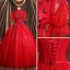 Scintillantes Rouge Robe De Bal Princesse 2021 Col Haut Perlage Étoile Paillettes Manches de cloche Dos Nu Longue Robe De Ceremonie