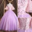 Flower Fairy Lavender Prom Dresses 2021 Ball Gown Off-The-Shoulder Sequins Lace Flower Appliques Backless Bell sleeves Floor-Length / Long Formal Dresses