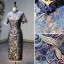 Chinese style Navy Blue Embroidered Satin Cheongsam 2021 Trumpet / Mermaid High Neck Beading Tassel Short Sleeve Ankle Length Cheongsam / Qipao