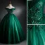 Elegant Dark Green Prom Dresses 2021 Ball Gown Off-The-Shoulder Beading Sequins Lace Flower Sleeveless Backless Floor-Length / Long Formal Dresses