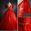 Chic / Belle Rouge Robe De Bal 2021 Robe Boule Encolure Dégagée Perlage Paillettes Manches Courtes Dos Nu Ceinture Longue Robe De Ceremonie