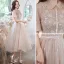 Charmant Rougissant Rose Robe De Soirée Robe De Bal 2021 Princesse Col Haut Papillon Appliques Paillettes En Dentelle Fleur Ceinture Manches Courtes Longue Robe De Ceremonie