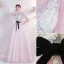 Chic / Belle Rougissant Rose Robe De Bal 2021 Princesse Encolure Dégagée Perlage Perle Faux Diamant En Dentelle Fleur Manches Courtes Dos Nu Noeud Ceinture Longue Robe De Ceremonie