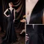 Sexy Black Satin Evening Dresses  Cocktail Dresses 2021 Trumpet / Mermaid V-Neck Sleeveless Backless Bow Sweep Train Evening Party Formal Dresses