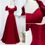 Chic / Beautiful Burgundy Prom Dresses 2021 Satin A-Line / Princess Square Neckline Beading Ruffle Short Sleeve Backless Floor-Length / Long Formal Dresses