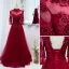 Elegant Burgundy Prom Dresses 2021 A-Line / Princess High Neck Beading Rhinestone Lace Flower 3/4 Sleeve Backless Floor-Length / Long Formal Dresses
