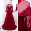 Chic / Belle Bordeaux Robe De Bal 2021 Princesse Col Haut Perlage Faux Diamant Paillettes 3/4 Manches Dos Nu Train De Balayage Promo Robe De Ceremonie