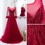 Chic / Belle Bordeaux Robe De Bal 2021 Princesse U-Cou Perlage En Dentelle Fleur Manches Longues Dos Nu Longue Promo Robe De Ceremonie