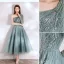 Charmant Vert Jade Paillettes Robe De Soirée 2021 Princesse Une épaule Manches Longues Dos Nu Thé Longueur Soirée Robe De Ceremonie