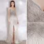 Scintillantes Sexy Argenté Perlage Paillettes Plumes Robe De Soirée 2021 Trompette / Sirène Bretelles Spaghetti Sans Manches Dos Nu Longue Soirée Robe De Ceremonie