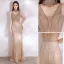 Haut de Gamme Scintillantes Champagne Robe De Soirée 2021 Trompette / Sirène Col Haut Perlage Perle Paillettes Sans Manches Dos Nu Train De Balayage Soirée Robe De Ceremonie