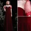 Elegant Burgundy Suede Prom Dresses 2021 A-Line / Princess High Neck Short Sleeve Backless Tea-length Prom Formal Dresses