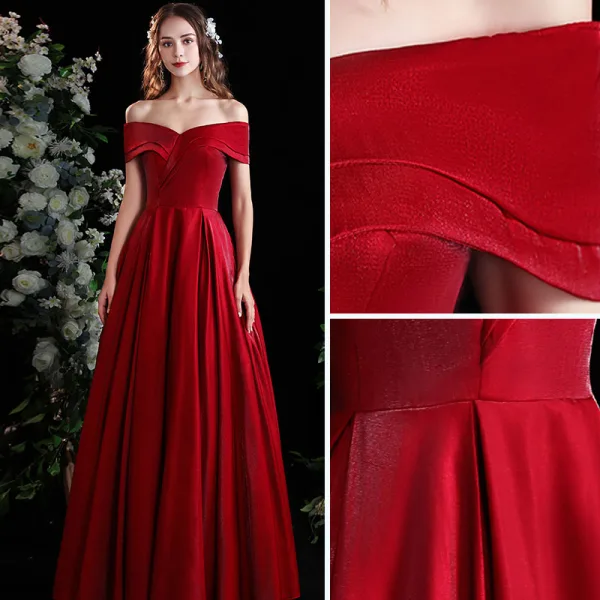 Chic / Belle Bordeaux Robe De Bal 2021 Princesse De l'épaule Manches Courtes Dos Nu Longue Promo Robe De Ceremonie