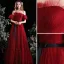 Charming Burgundy Glitter Prom Dresses 2021 A-Line / Princess Off-The-Shoulder Puffy Short Sleeve Sash Floor-Length / Long Prom Formal Dresses