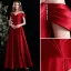 Elegant Burgundy Satin Prom Dresses 2021 A-Line / Princess Short Sleeve Backless Floor-Length / Long Prom Formal Dresses