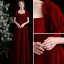 Élégant Bordeaux Daim Robe De Bal 2021 Princesse Encolure Carrée Manches Courtes Dos Nu Longue Promo Robe De Ceremonie