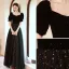 Chic / Belle Bling Bling Noire Étoile Paillettes Robe De Bal 2021 Princesse Encolure Carrée Manches Courtes Longue Robe De Ceremonie