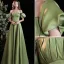 Chic / Beautiful Sage Green Satin Prom Dresses 2021 A-Line / Princess Off-The-Shoulder Puffy Short Sleeve Backless Floor-Length / Long Formal Dresses