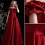 Chic / Beautiful Burgundy Satin Prom Dresses 2021 A-Line / Princess Ruffle Off-The-Shoulder Short Sleeve Backless Floor-Length / Long Formal Dresses